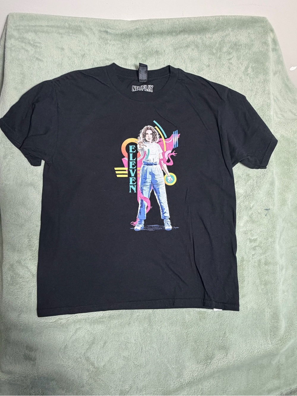 Gildan Black Short-Sleeve Graphic Tee with Colorful Retro Print